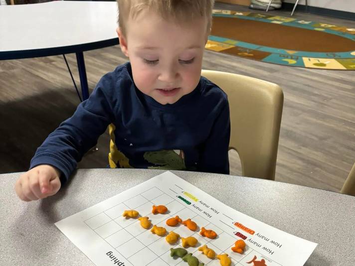 boy sorting colors